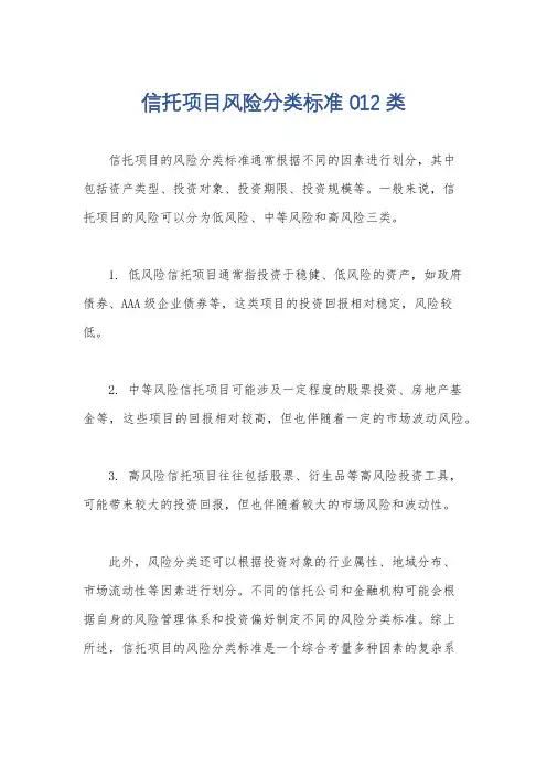 信托项目风险分类标准 012类