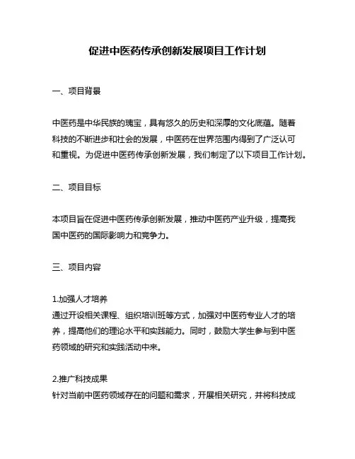 促进中医药传承创新发展项目工作计划