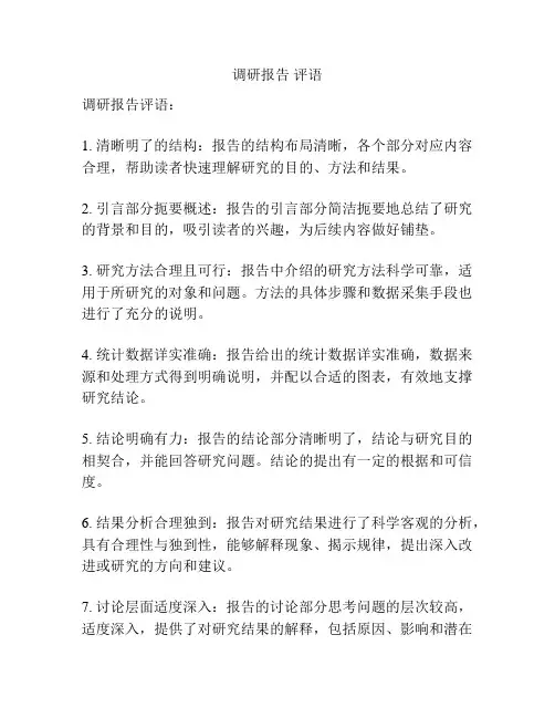 调研报告 评语
