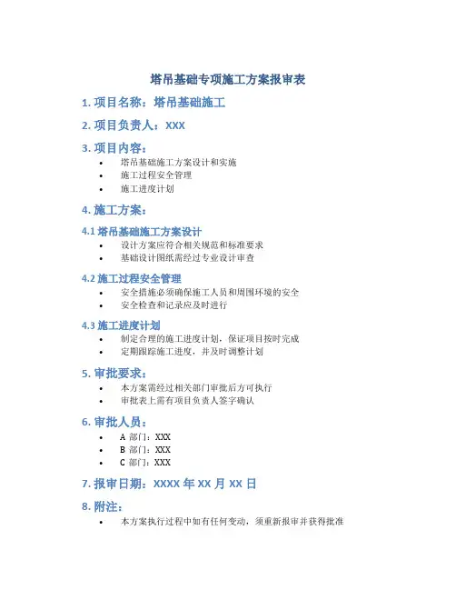 塔吊基础专项施工方案报审表