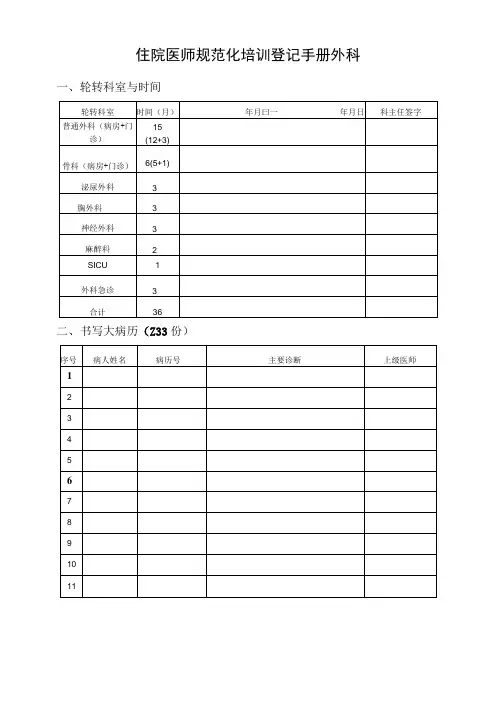 住院医师规范化培训登记手册外科