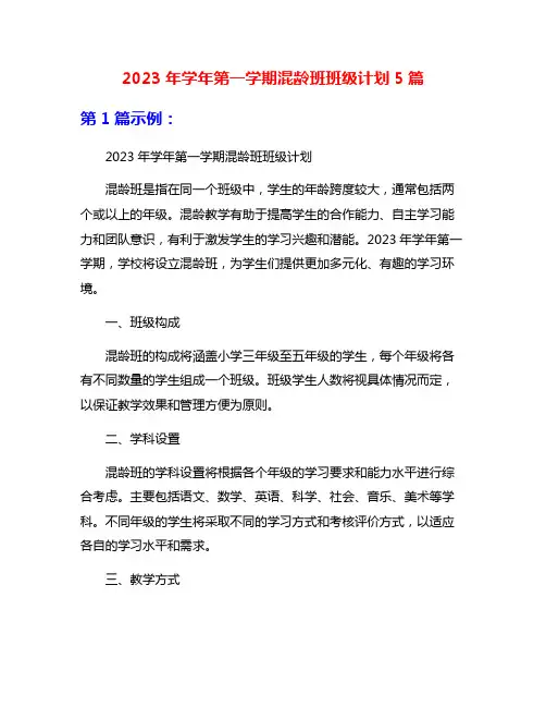 2023年学年第一学期混龄班班级计划5篇