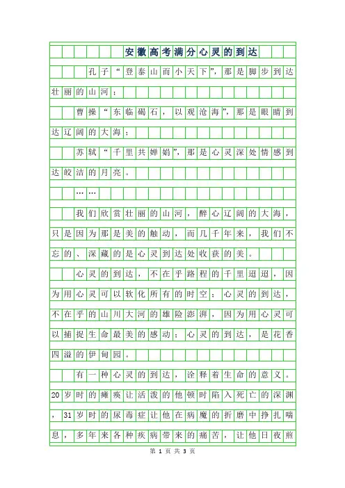 2019年安徽高考满分作文-心灵的到达