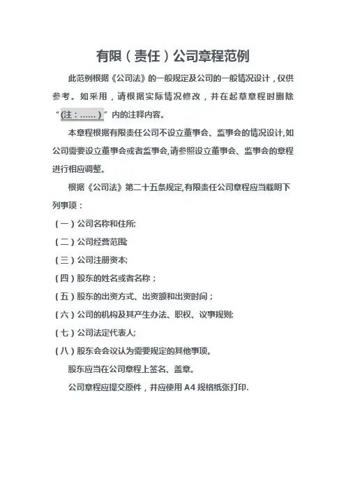 有限责任公司章程(不设董事会、监事会)