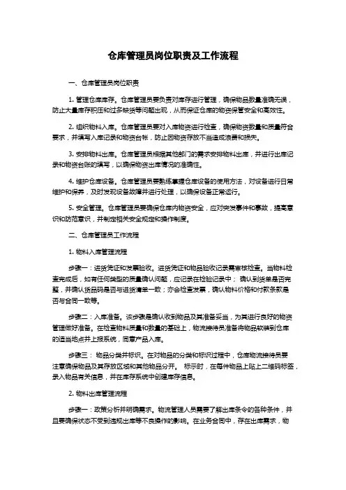 仓库管理员岗位职责及工作流程