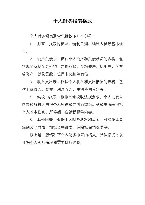 个人财务报表格式