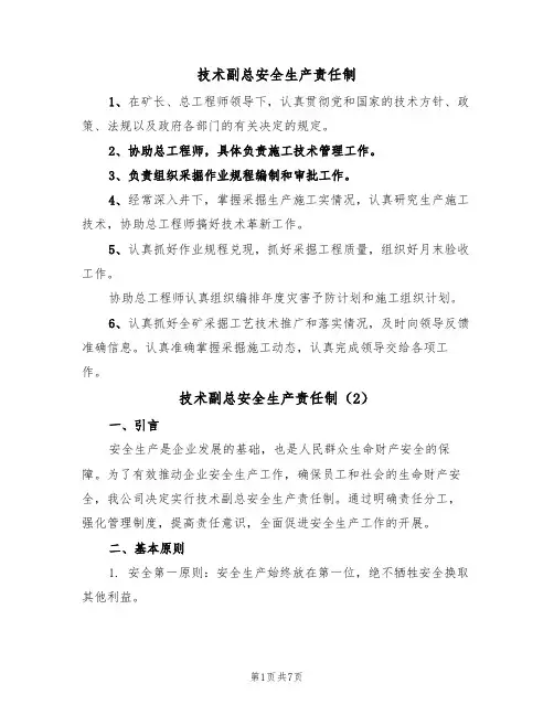技术副总安全生产责任制（5篇）
