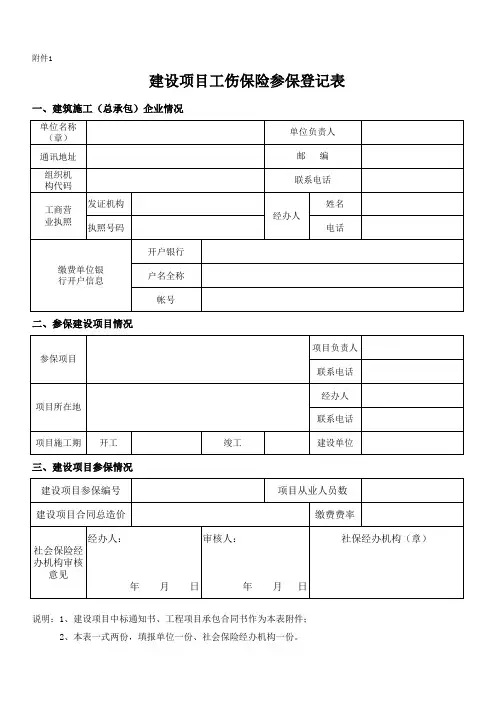 建设项目工伤保险参保登记表