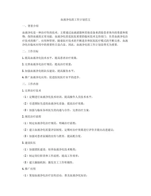 血液净化组工作计划范文