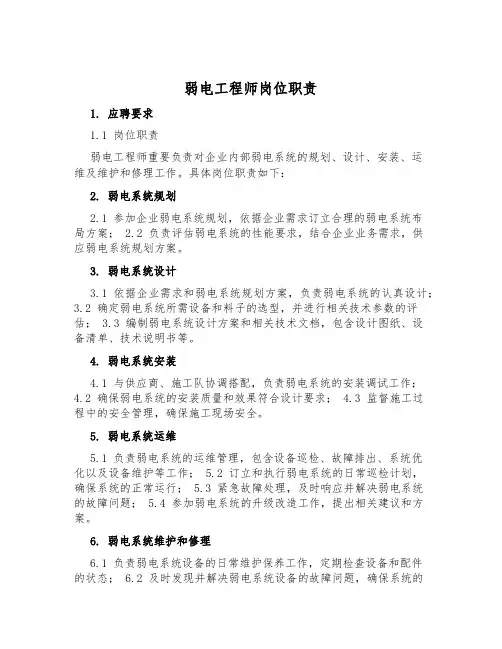 弱电工程师岗位职责