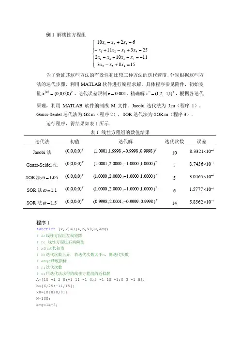 线性方程的数值解法例题及程序