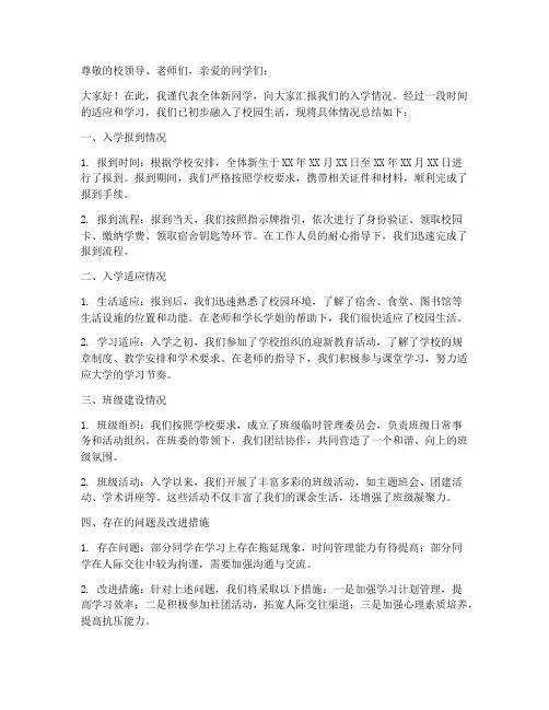 总结入学情况说明范文