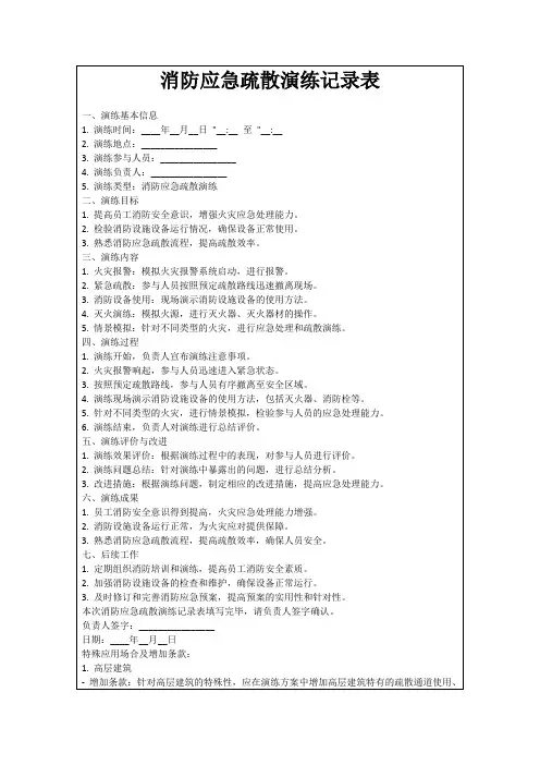 消防应急疏散演练记录表