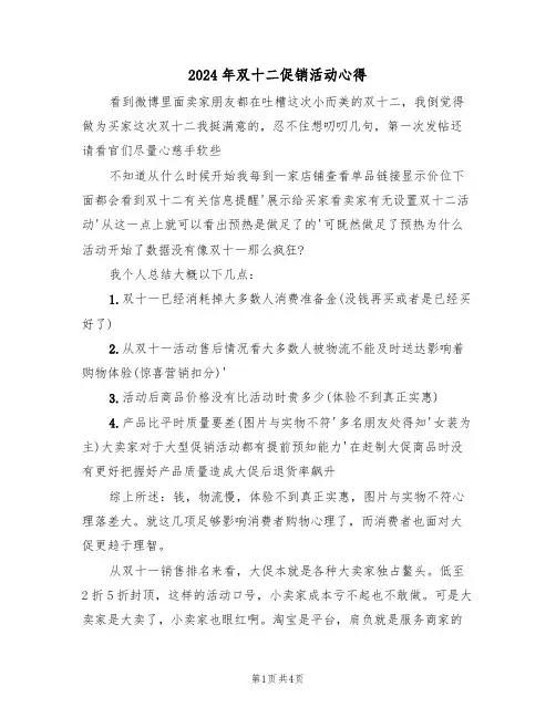 2024年双十二促销活动心得(2篇)