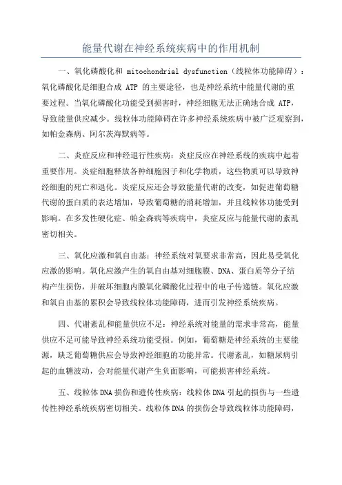 能量代谢在神经系统疾病中的作用机制