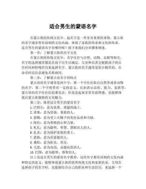 适合男生的蒙语名字