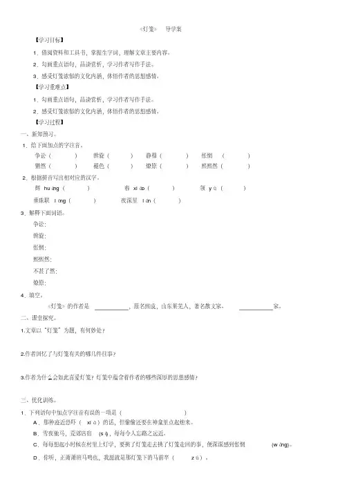 《灯笼》导学案及答案