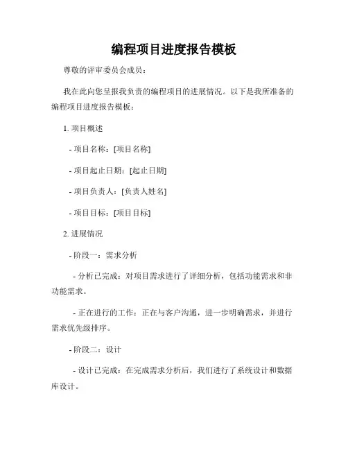 编程项目进度报告模板