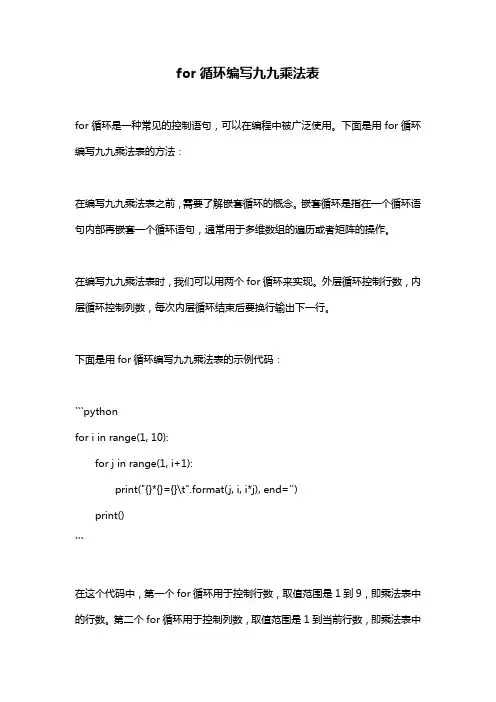 for循环编写九九乘法表