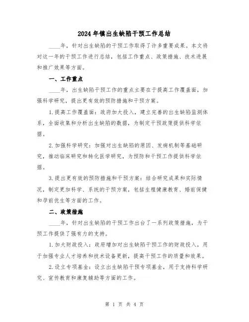 2024年镇出生缺陷干预工作总结（2篇）