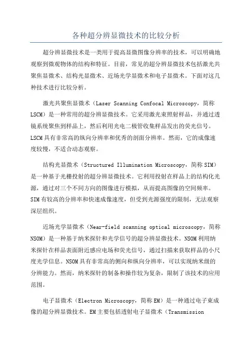 各种超分辨显微技术的比较分析