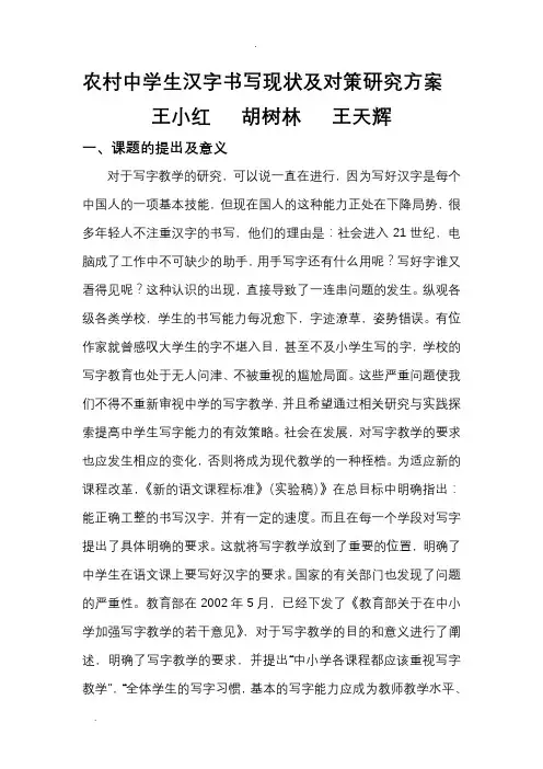 农村中学生汉字书写现状及对策研究方案