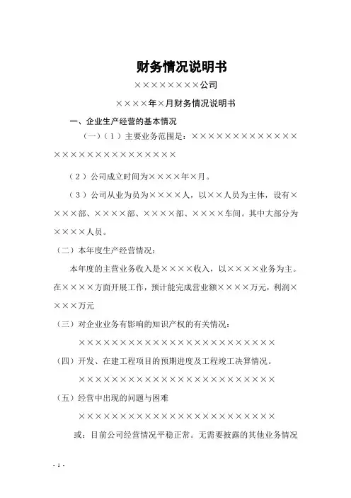 财务情况说明书模板