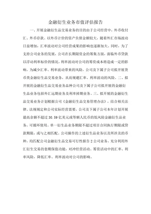 金融衍生业务市值评估报告