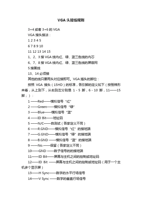 VGA头接线规则