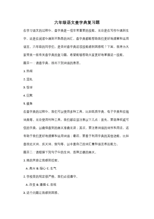 六年级语文查字典复习题
