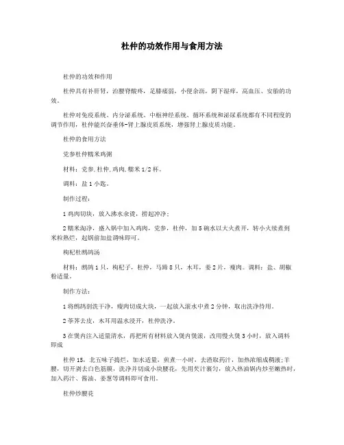 杜仲的功效作用与食用方法