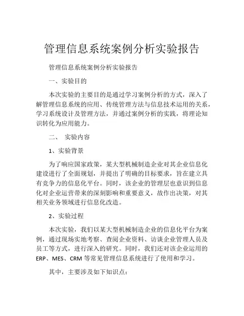 管理信息系统案例分析实验报告