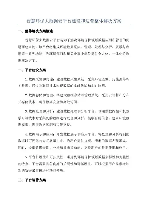 智慧环保大数据云平台建设和运营整体解决方案