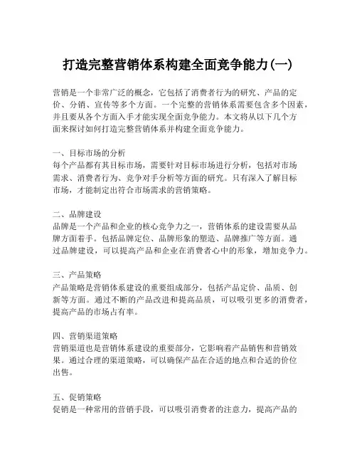 打造完整营销体系构建全面竞争能力(一)