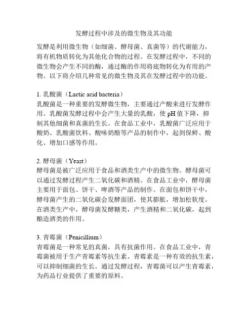 发酵过程中涉及的微生物及其功能