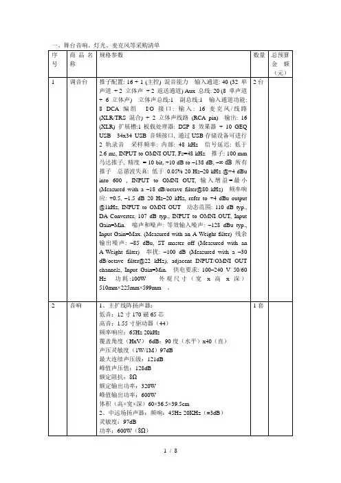 一、舞台音响、灯光、麦克风等采购清单