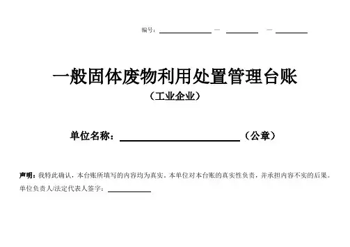 一般固体废物利用处置管理台账