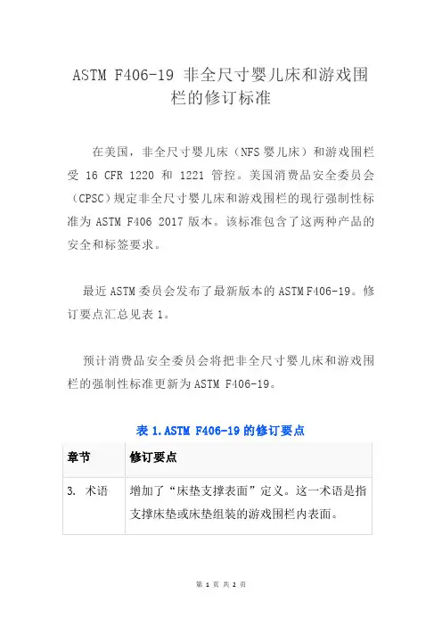 ASTM F406-19 非全尺寸婴儿床和游戏围栏的修订标准
