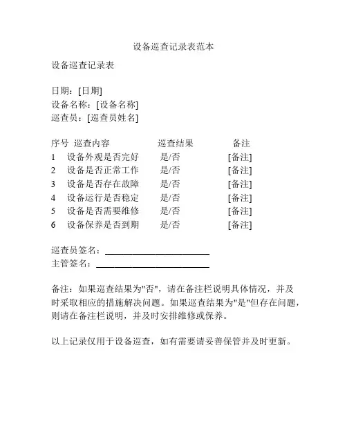 设备巡查记录表范本