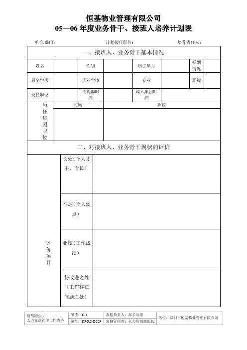 029业务骨干、接班人培养计划表
