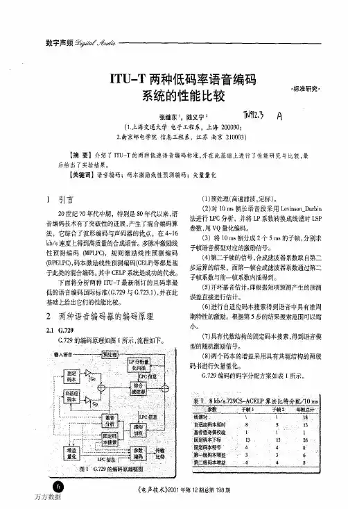 ITUT两种低码率语音编码系统的性能比较