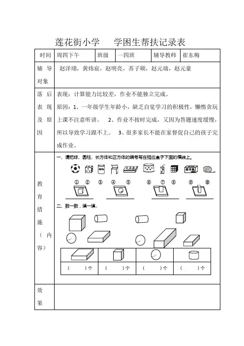 崔东梅  莲花街小学学困生帮扶记录表
