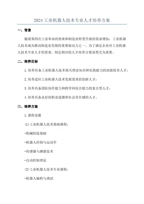 2024工业机器人技术专业人才培养方案