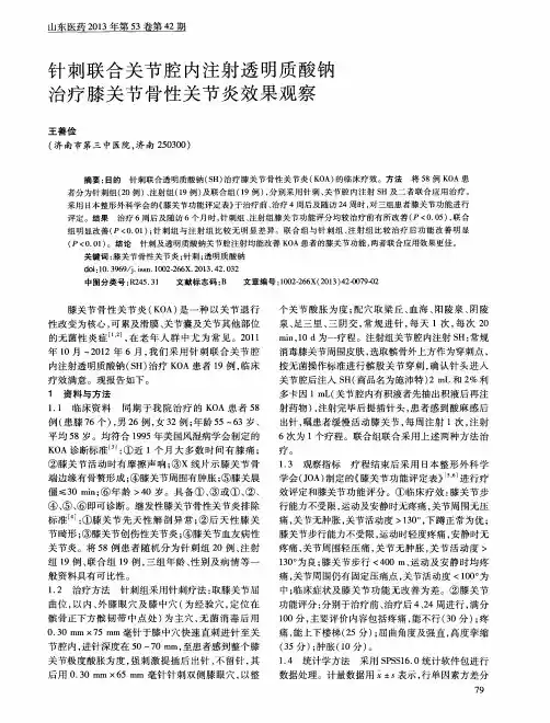针刺联合关节腔内注射透明质酸钠治疗膝关节骨性关节炎效果观察