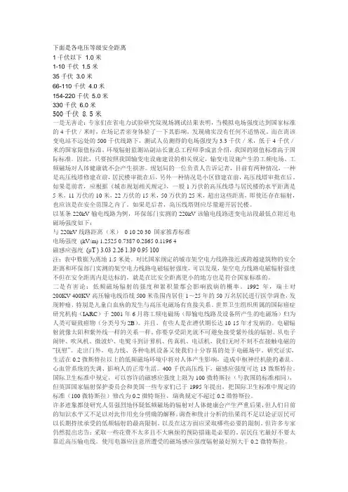 下面是各电压等级安全距离