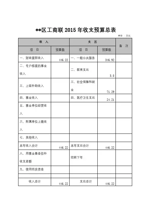 XX区工商联2015年收支预算总表【模板】