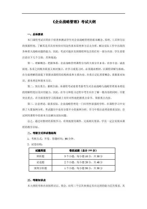 《企业战略管理》考试大纲