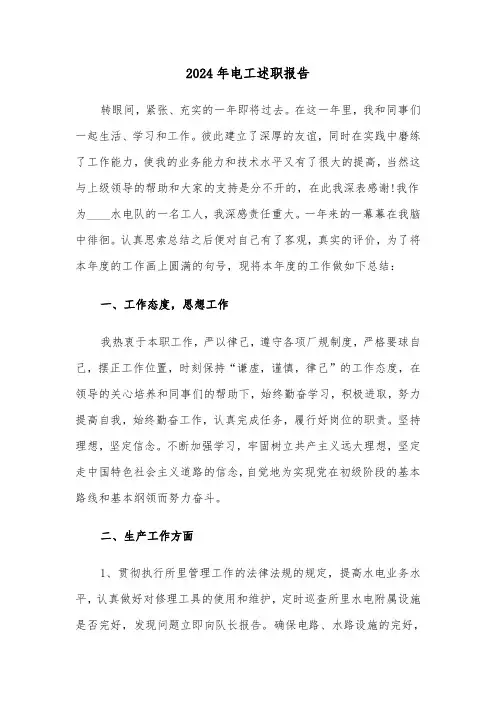 2024年电工述职报告（五篇）