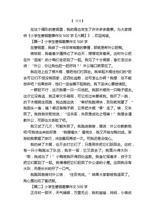 小学生寒假趣事作文500字【六篇】