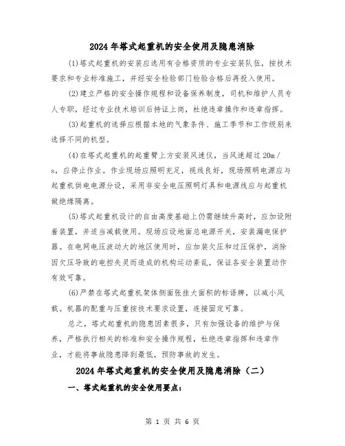 2024年塔式起重机的安全使用及隐患消除(三篇)